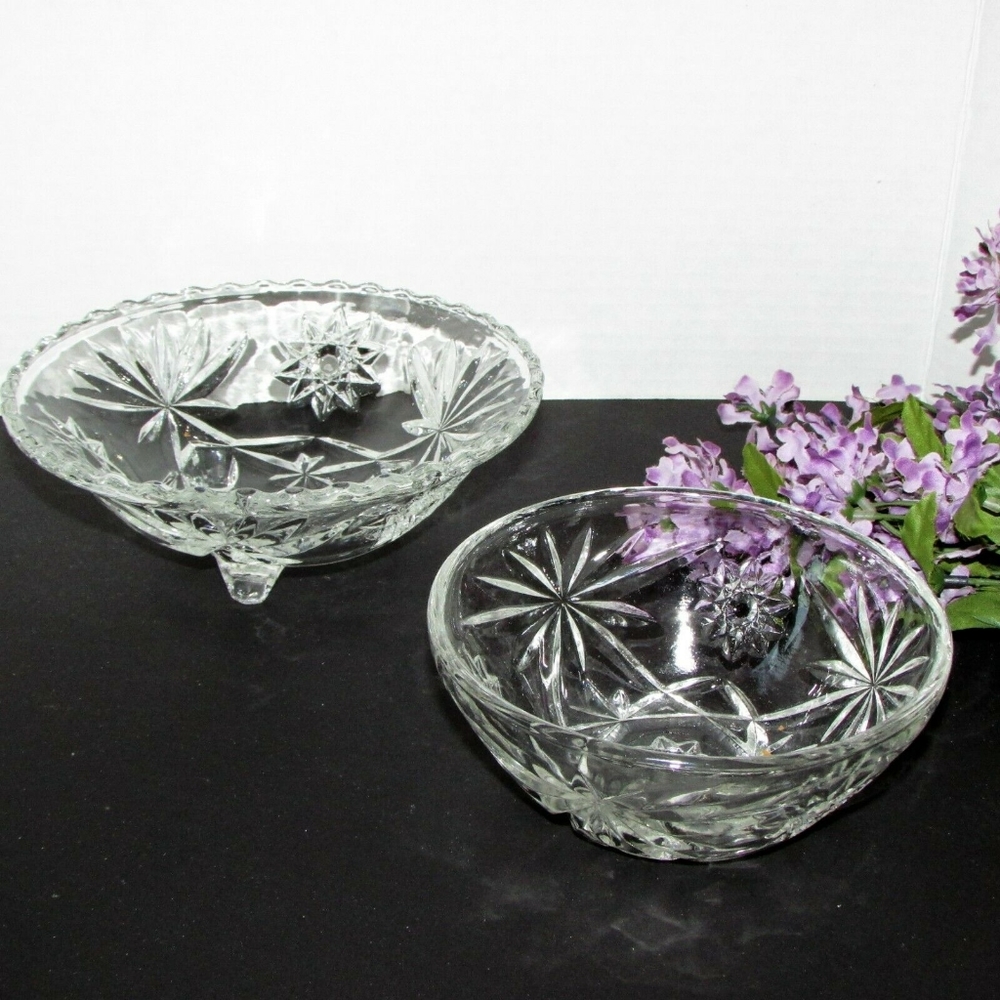 2 pc. Vintage Anchor Hocking Glass EAPC Star of David Bowls Clear